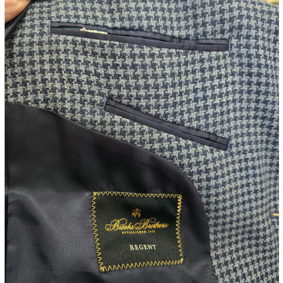 Brooks Brothers Men's Wool Regent Houndstooth Checked Blue Sports Coat Size 42L - Picture 7 of 9